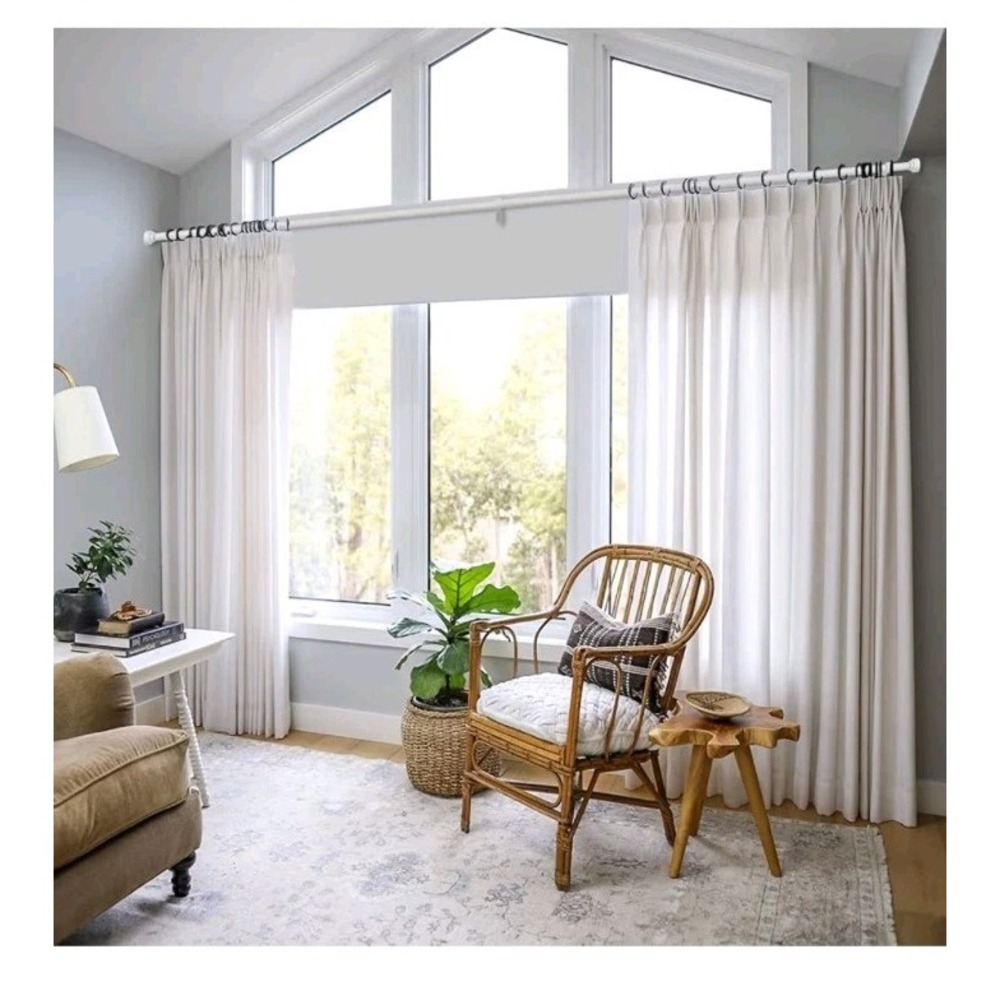Single Curtain Rod with Cylindrical Cap Finials 1 Inch Diameter   72-144" White